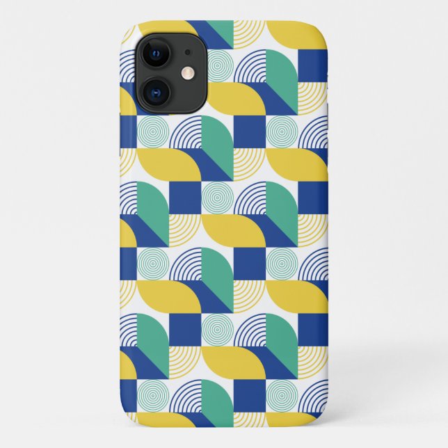 Capa Para iPhone 11 Padrão Geométrico Abstrato Verde Azul (Verso)
