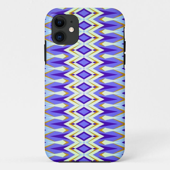 Capa Para iPhone 11 Padrão Geométrico Azul, Laranja e Branco (Verso)