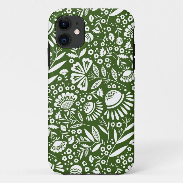 Capa Para iPhone 11 Padrão Geométrico Branco sobre Floresta Verde (Verso)