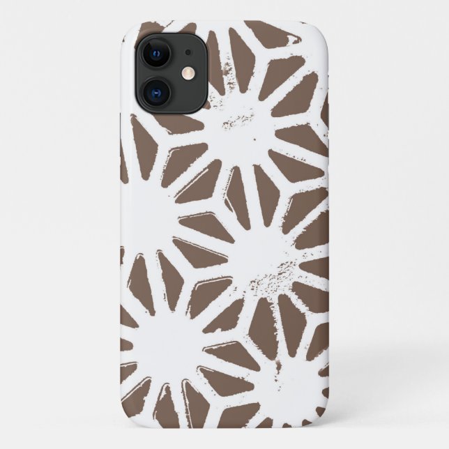 Capa Para iPhone 11 Padrão geométrico castanho e branco (Verso)