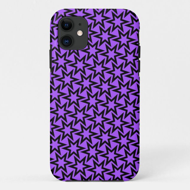 Capa Para iPhone 11 Padrão Geométrico Das Estrelas Roxo E Preta (Verso)