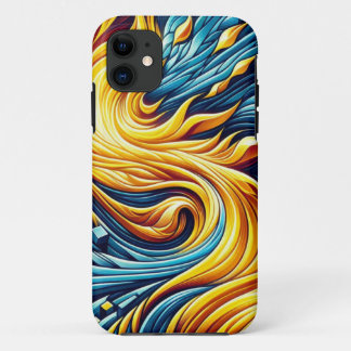 Capa Para iPhone 11 Padrão Geométrico do Gelo de Fogo Amarelo Fluente