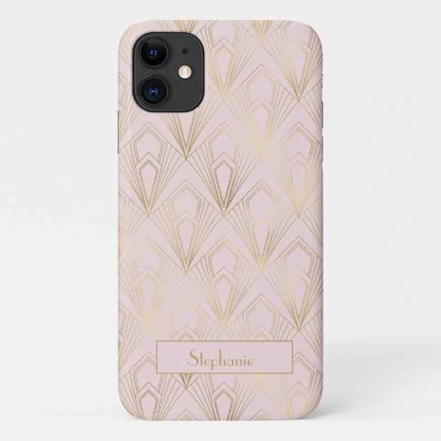 Capa Para iPhone 11 Padrão Geométrico Dourado e Rosa Esmagador (Verso)