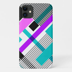 Capa Para iPhone 11 padrão geométrico em cores listradas e néon