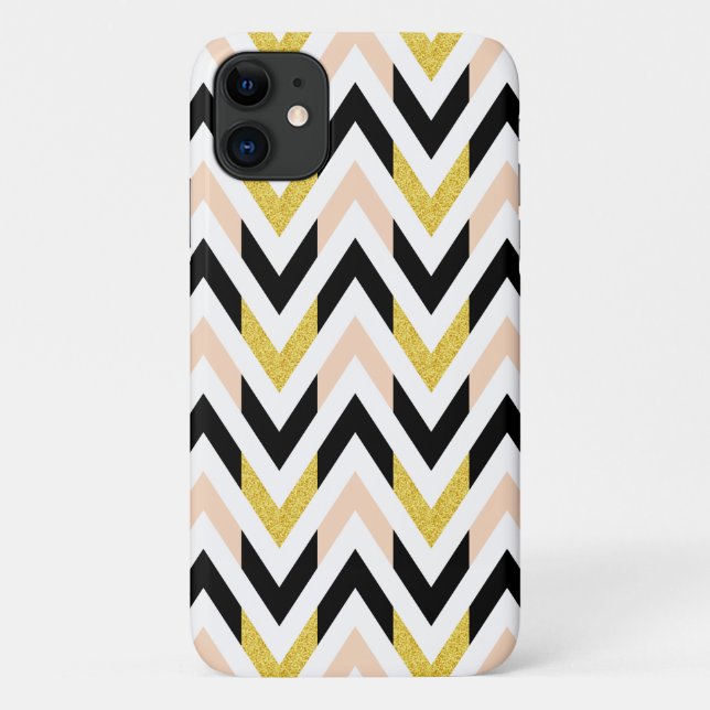 Capa Para iPhone 11 Padrão Geométrico Faux Glitter Chevron (Verso)