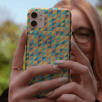 Capa Para iPhone 11 Padrão geométrico na moda azul e amarelo