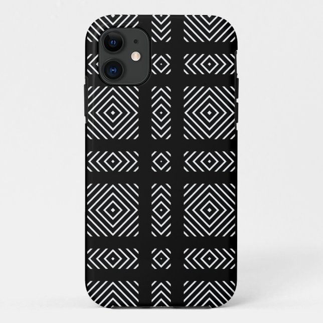 Capa Para iPhone 11 Padrão geométrico preto e branco Ama (Verso)