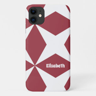 Capa Para iPhone 11 Padrão Geométrico Retrô Nome Personalizado Vermelh