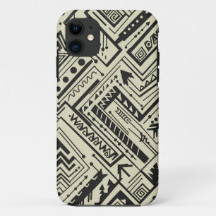 Capa Para iPhone 11 Padrão Geométrico Tribal Ousado – Preto e Creme Ab