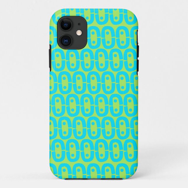 Capa Para iPhone 11 Padrão Geométrico Turquesa e Verde Lima (Verso)