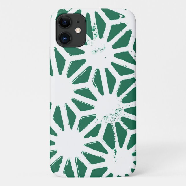 Capa Para iPhone 11 Padrão geométrico verde-sábado e branco (Verso)