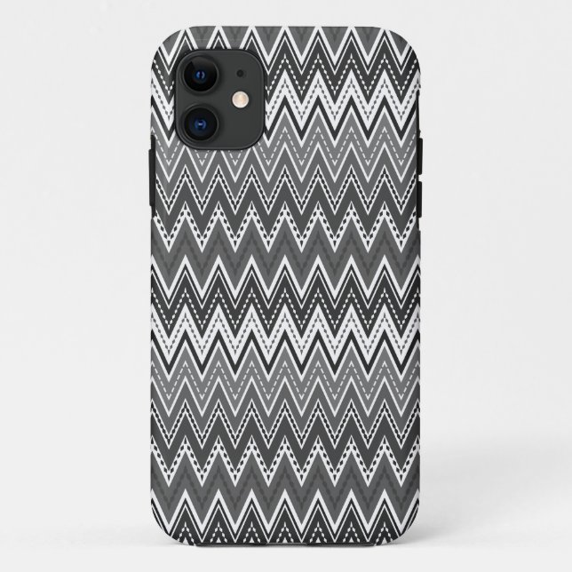 Capa Para iPhone 11 Padrão geométrico ziguezague preto e branco (Verso)