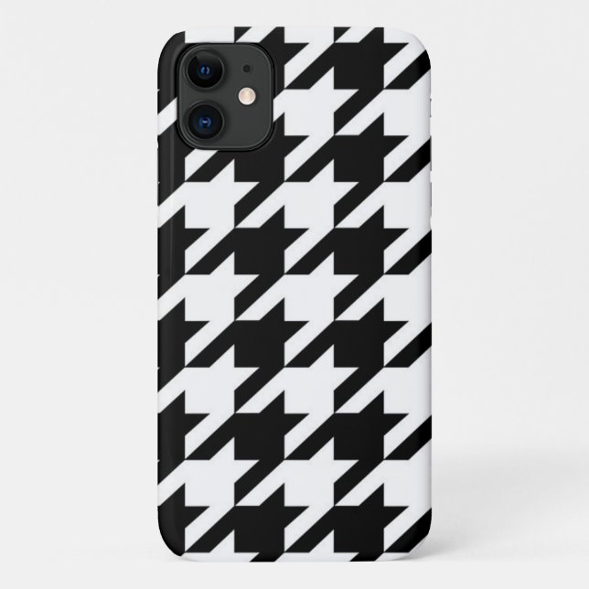 Capa Para iPhone 11 padrão houndstoth geométrico preto e branco (Verso)