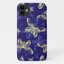 Capa Para iPhone 11 Padrão Ilustrado de Borboleta Azul e Amarelo