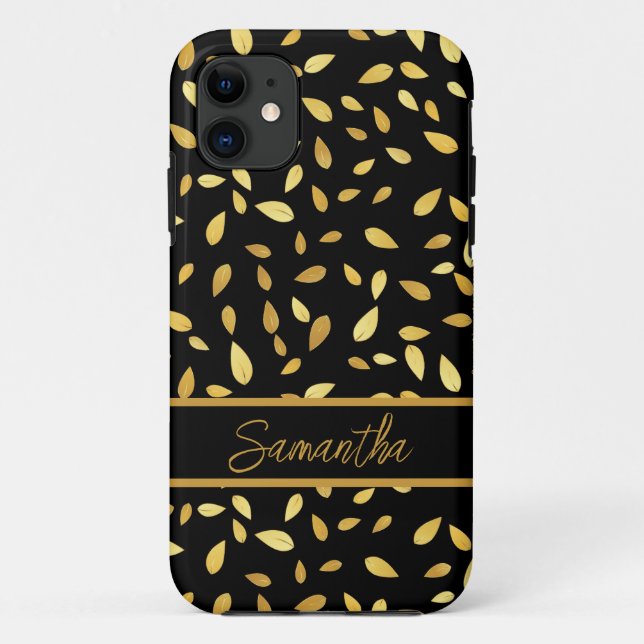 Capa Para iPhone 11 Padrão Ilustrado de Nome de Saída Dourada Moderna (Verso)