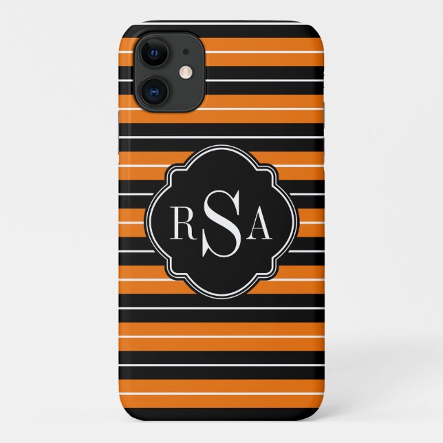Capa Para iPhone 11 Padrão Laranja Branco Branco Monograma Rasgado (Verso)
