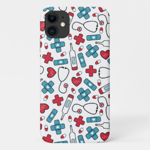 Capa Para iPhone 11 Padrão Médico da Enfermeira Vermelha
