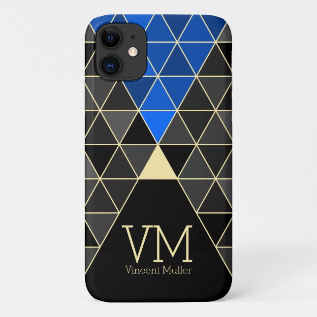 Capa Para iPhone 11 Padrão moderno do triângulo, cor azul monograma (Verso)