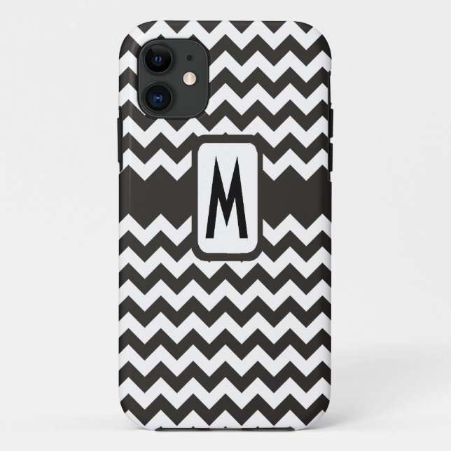 Capa Para iPhone 11 Padrão Monograma de Chevrons Pretos e Brancos (Verso)