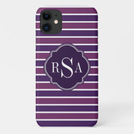 Capa Para iPhone 11 Padrão Monograma Trio Royal Purple Stripes