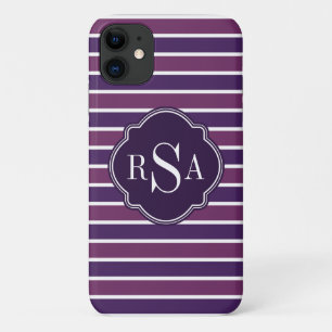 Capa Para iPhone 11 Padrão Monograma Trio Royal Purple Stripes