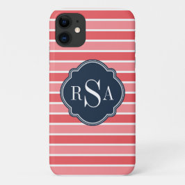 Capa Para iPhone 11 Padrão Monograma Trio Watermelon Pink Stripes