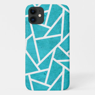 Capa Para iPhone 11 Padrão mosaico azul-verde e branco