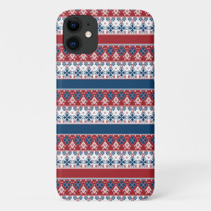Capa Para iPhone 11 Padrão Norueguês Striped Azul Vermelho