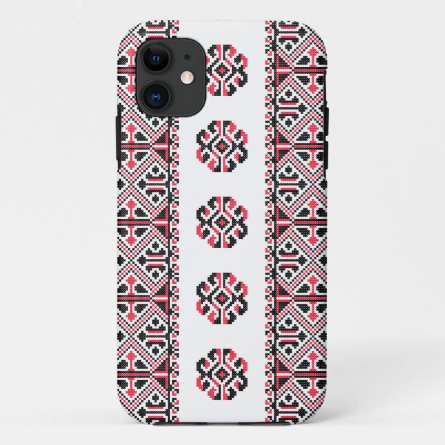Capa Para iPhone 11 Padrão original de pontos cruzados vermelho e pret (Verso)