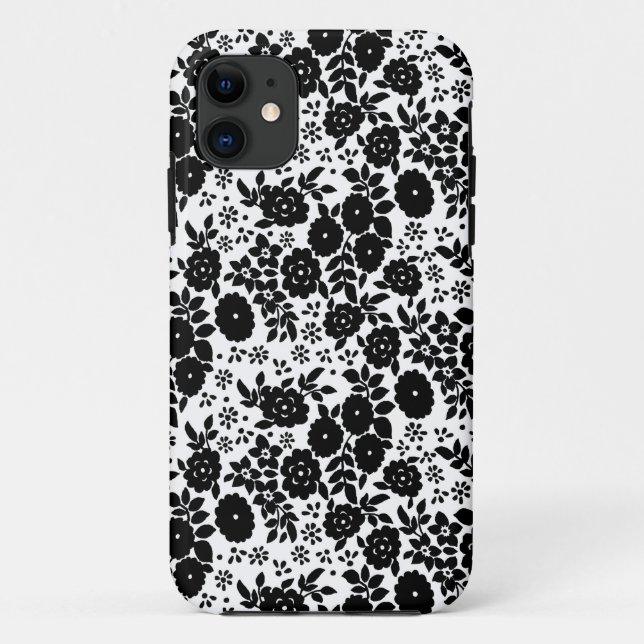Capa Para iPhone 11 Padrão Preto da Margarida da Flor (Verso)