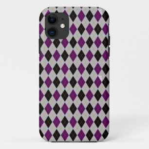 Capa Para iPhone 11 Padrão Preto Roxo de Fall Argyle