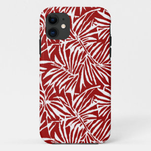 Capa Para iPhone 11 Padrão Repetitivo De Folha Tropical Branca E Verme