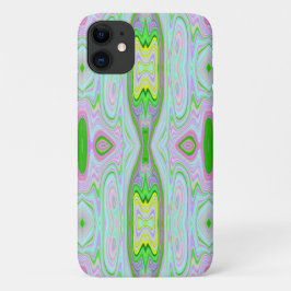 Capa Para iPhone 11 Padrão retroAbstrato cor-de-rosa, Verde limão e ág