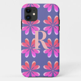 Capa Para iPhone 11 Padrão Retroativo Floral Monograma Periwinkle