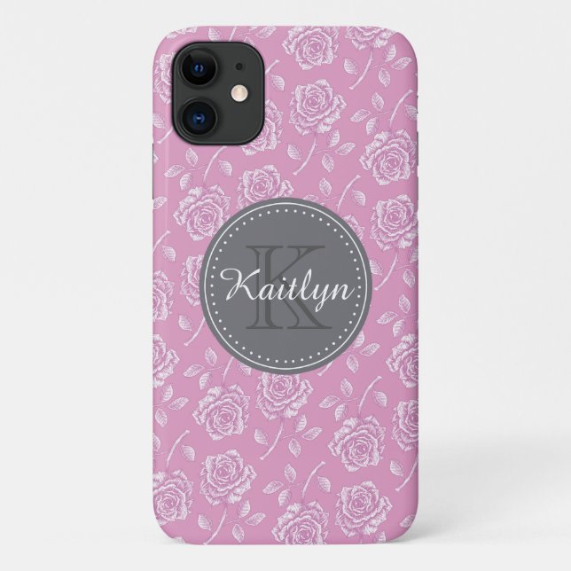 Capa Para iPhone 11 Padrão Rosa Branca Chic (Verso)