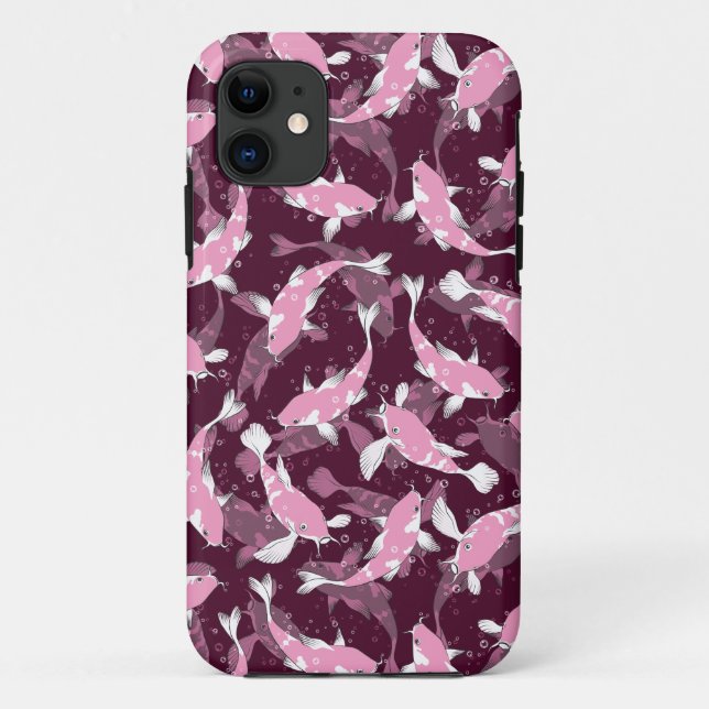 Capa Para iPhone 11 Padrão rosa e roxo - Peixe Koi (Verso)