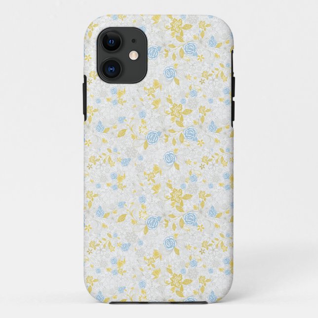 Capa Para iPhone 11 Padrão sem costura da Flor Turquesa Floral (Verso)