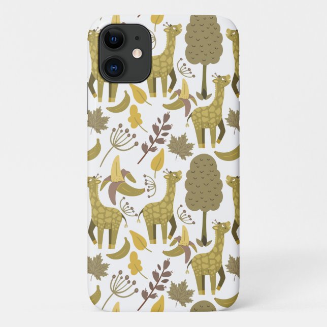 Capa Para iPhone 11 Padrão sem costura Fundo amarelo girafa (Verso)