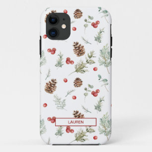 Capa Para iPhone 11 Padrão Simples De Nome Botânico De Pinho De Invern