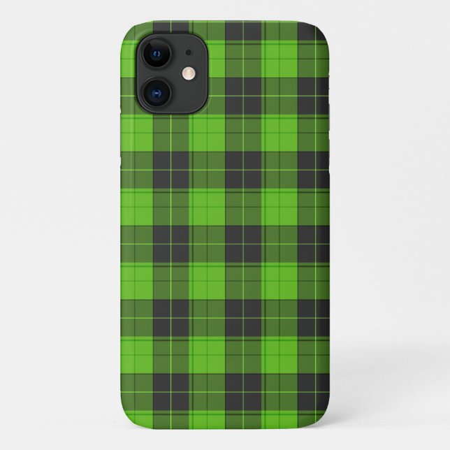 Capa Para iPhone 11 Padrão simples de tartan em verde escuro (Verso)
