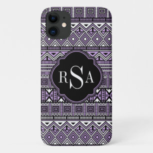 Capa Para iPhone 11 Padrão tribal preto roxo monograma