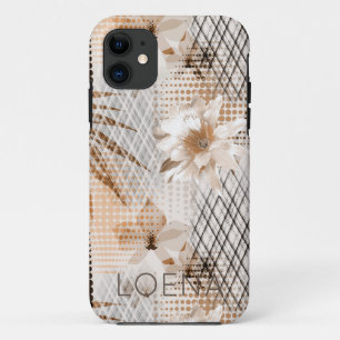 Capa Para iPhone 11 Padrão tropical cinza e bege.