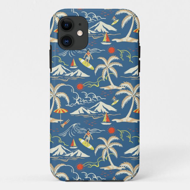 Capa Para iPhone 11 Padrão tropical do Surf retroativo (Verso)