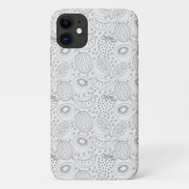 Capa Para iPhone 11 Padrão uniforme de fruta tropical preto e branco (Verso)