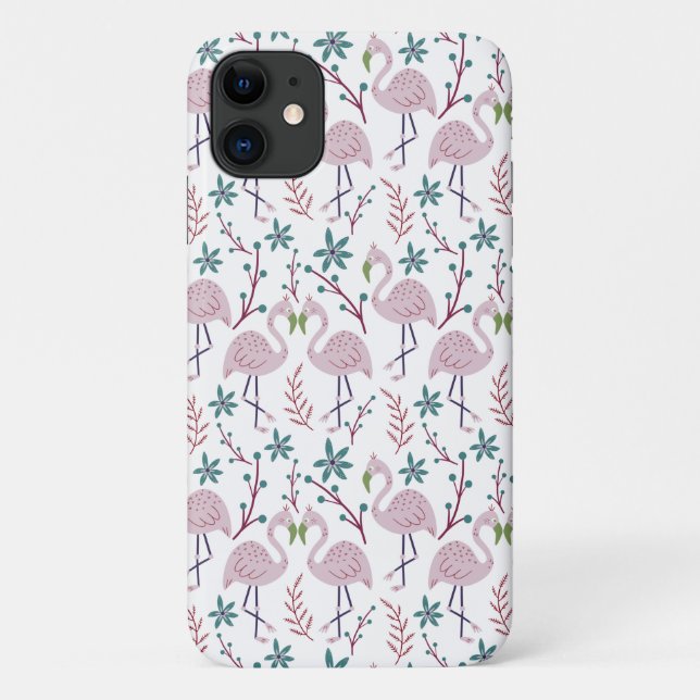 Capa Para iPhone 11 Padrão uniforme do flamingo rosa sobre fundo branc (Verso)