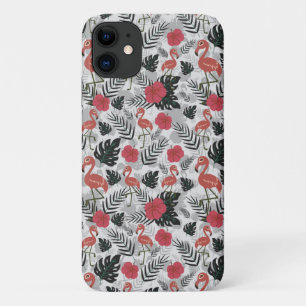 Capa Para iPhone 11 Padrão uniforme Flamingo com fundo floral