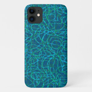 Capa Para iPhone 11 Padrão verde de linhas rabiscadas