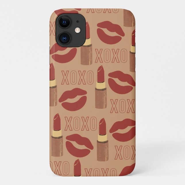 Capa Para iPhone 11 Padrão XOXO e Lipsticks (Verso)