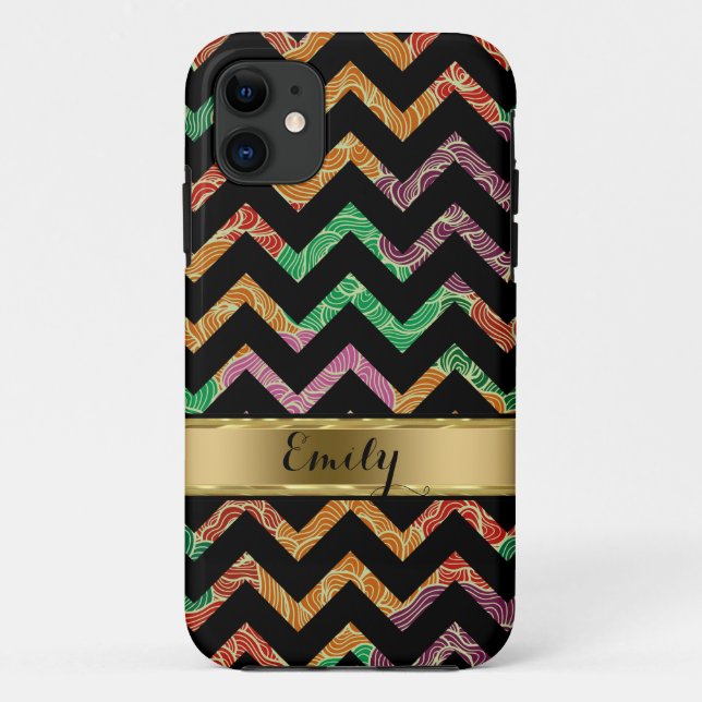 Capa Para iPhone 11 Padrão Zigzag Chevron Colorido Monograma (Verso)