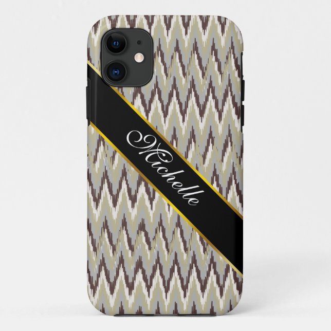 Capa Para iPhone 11 Padrão ZigZag do Café e Sage (Verso)